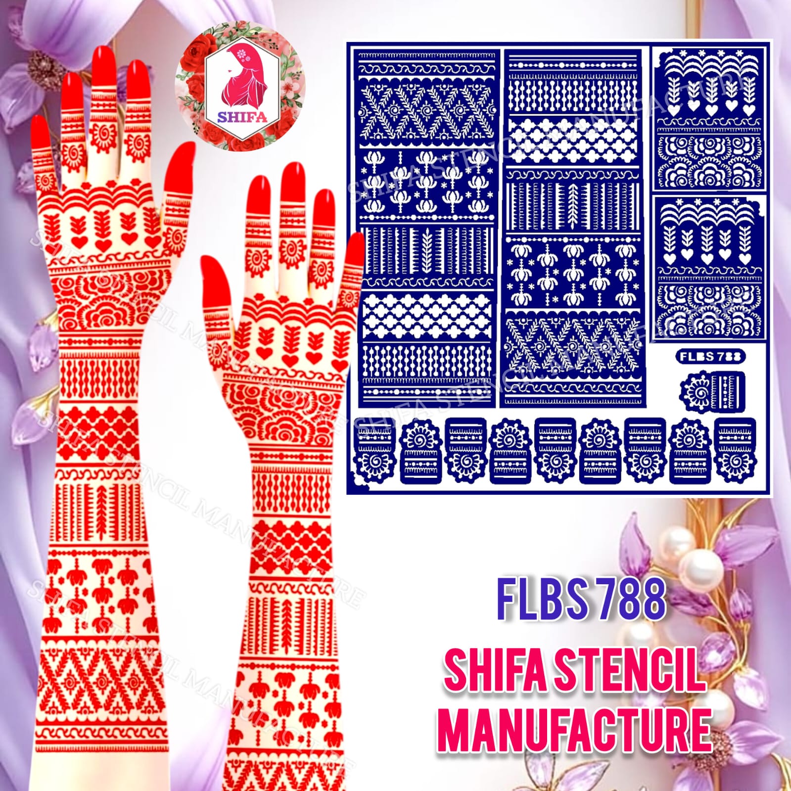 FLBS 788 Graceful Palm Flower Pattern - Sticker Overview - Shifa Stencil Manufacturer